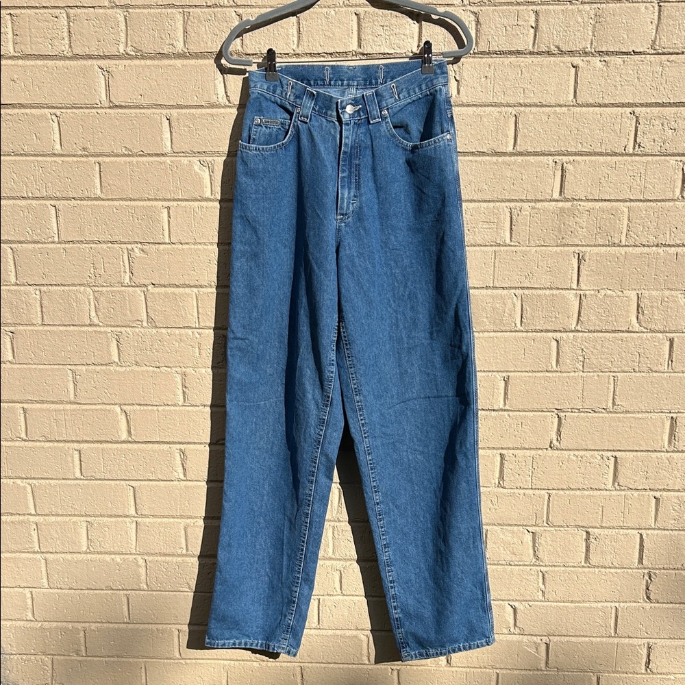 Vintage 90s Back Buckle Lee Wide Leg Denim Jeans 10 Tall
